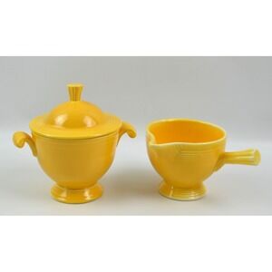 Vintage Fiesta HLC Home Lauglin‎ Stick Handle Creamer & Sugar Bowl